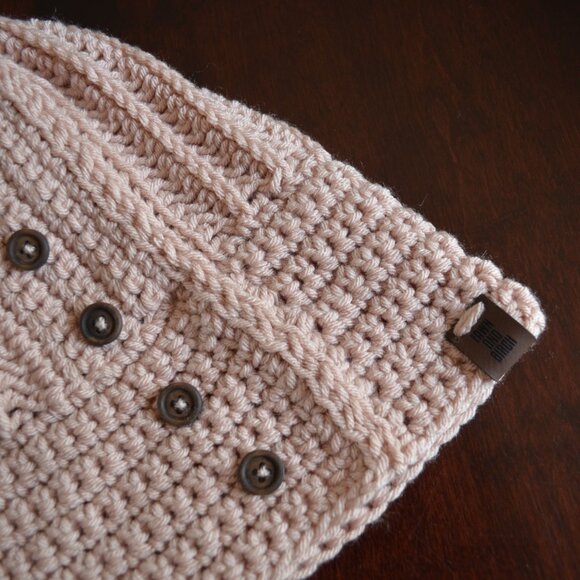 Handmade Blush Pink Hat with Buttons, Crochet Toque Made in Canada - Picture 5 of 5